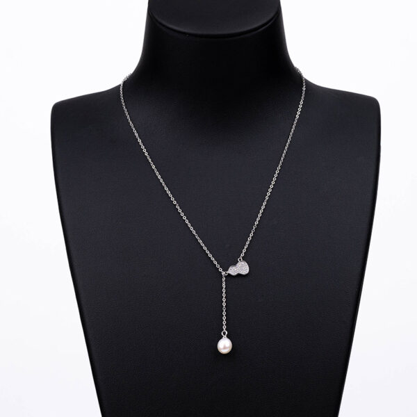 CZ Pave Gourd Outline Long Pearl Drop Pendant Necklace - Image 2