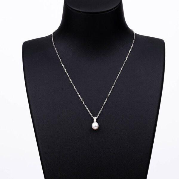 Silver Chain Single Pearl Drop Pendant Necklace - Image 2