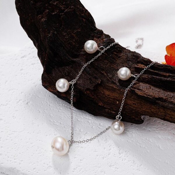 Sterling Silver Five Pearls Drop Necklace - Image 3