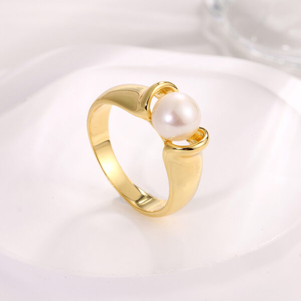 Gold Plated Sterling Silver Pearl Simple Ring - Image 4