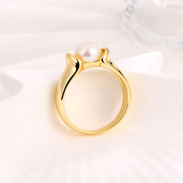 Gold Plated Sterling Silver Pearl Simple Ring - Image 5