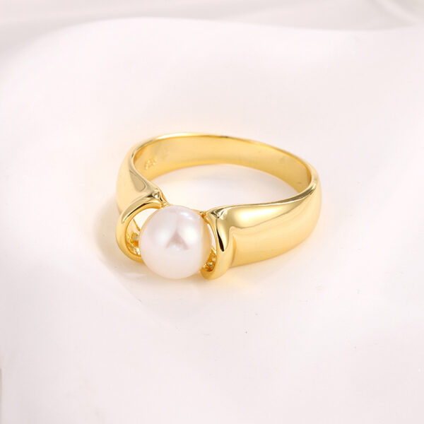 Gold Plated Sterling Silver Pearl Simple Ring - Image 3