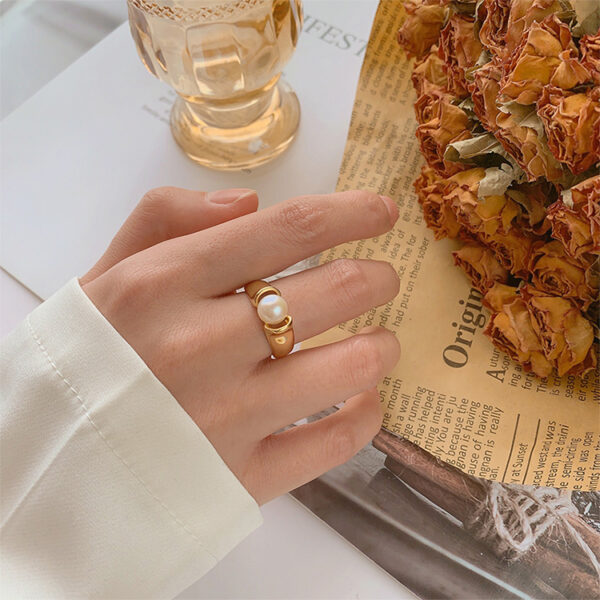 Gold Plated Sterling Silver Pearl Simple Ring - Image 2