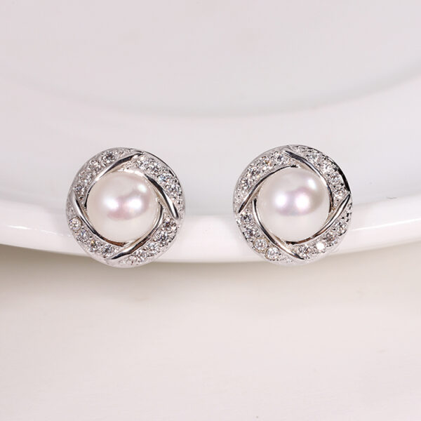 Original CZ Pave Round Pearl Earrings - Image 4
