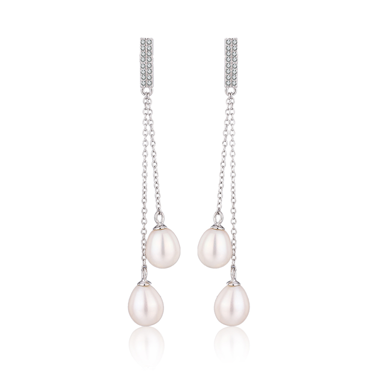Sterling Silver Chains Teardrop Pearl Earrings