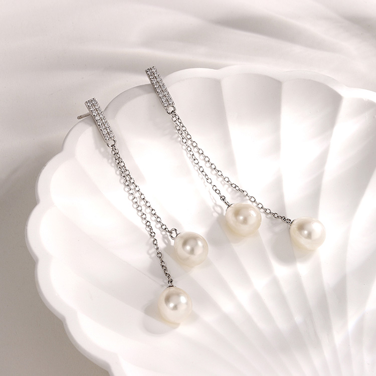Sterling Silver Chains Teardrop Pearl Earrings - Image 3
