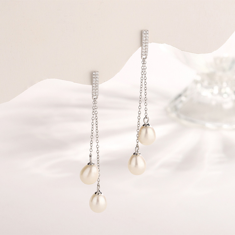 Sterling Silver Chains Teardrop Pearl Earrings - Image 5