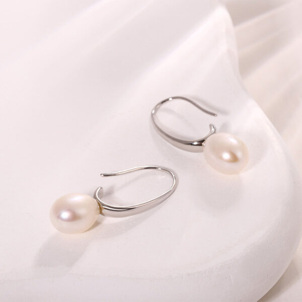 Elegant Simple Sterling Silver Hook Pearl Earrings - Image 4