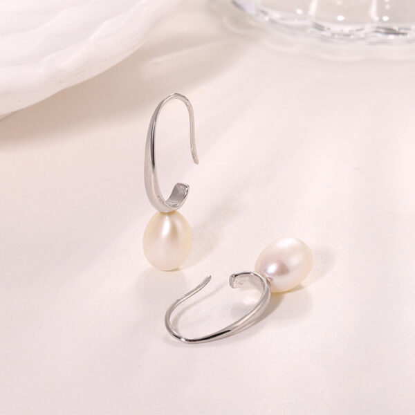 Elegant Simple Sterling Silver Hook Pearl Earrings - Image 5
