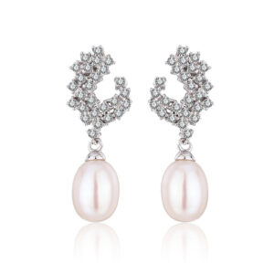 Branching Pattern Sterling Silver Pearl Earrings