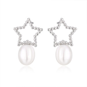 Geometric Star Shaped Pearl Earrings