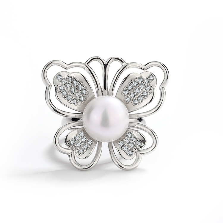 Pearl Butterfly Ring With Stones