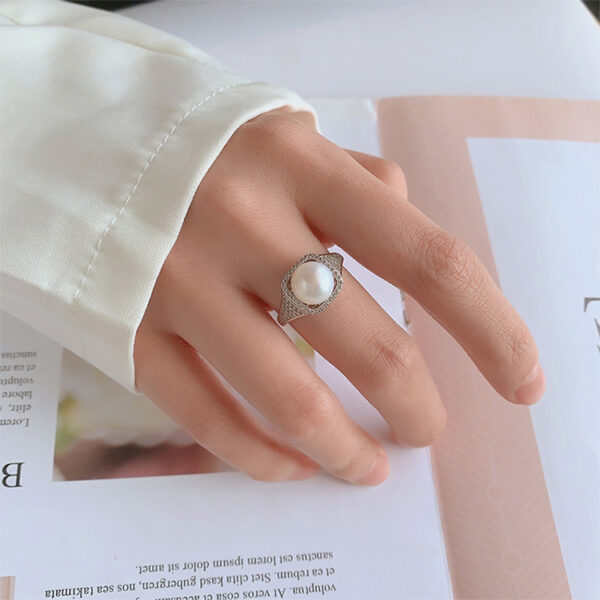 CZ Pave Setting Real Pearl Engagement Ring - Image 2