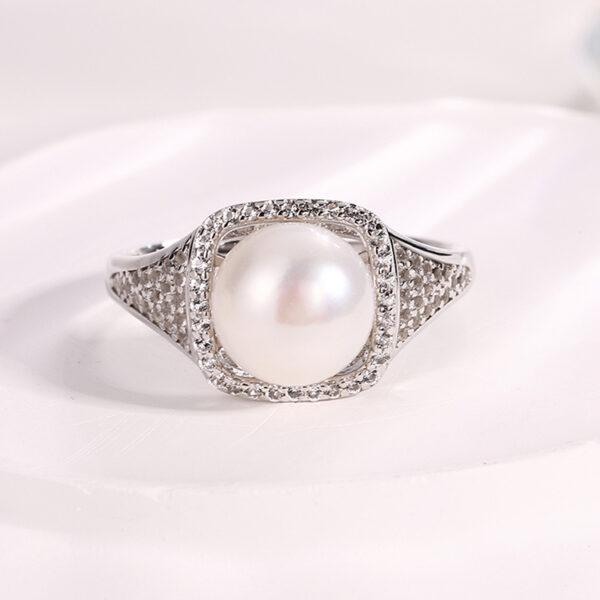 CZ Pave Setting Real Pearl Engagement Ring - Image 3