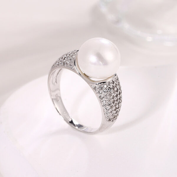 Pave-Set Diamonds 925 Silver Pearl Ring - Image 5