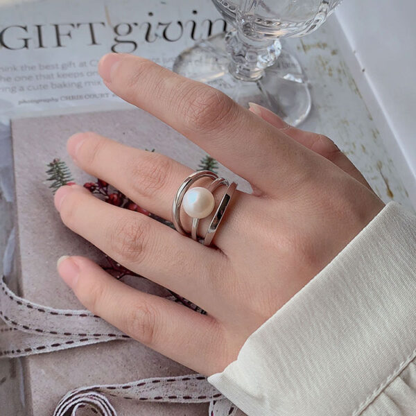 Open Loop Round White Pearl Ladies Ring - Image 2