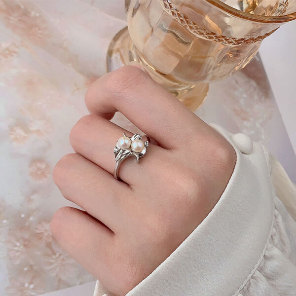 Vintage Pearl Engagement Rings with Two Pearls - Image 2