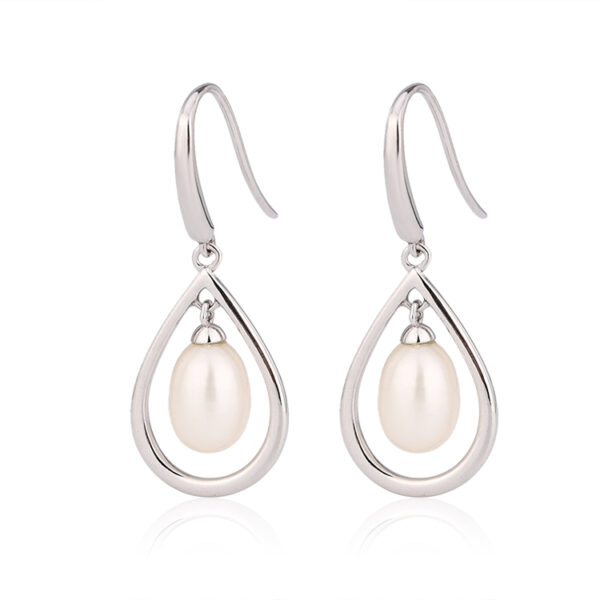 Droplet Shaped Silver Pearl Bridal Earrings