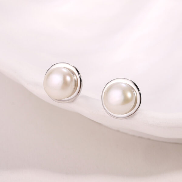 Simplicity Sterling Silver Pearl Stud Earrings - Image 3