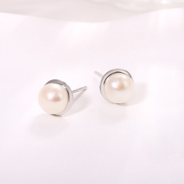 Simplicity Sterling Silver Pearl Stud Earrings - Image 5