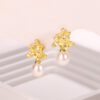 Flower Gold and Pearl Earrings - Image 3