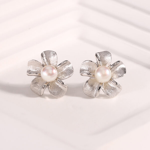 Sterling Silver Pearl Flower Earrings - Image 5