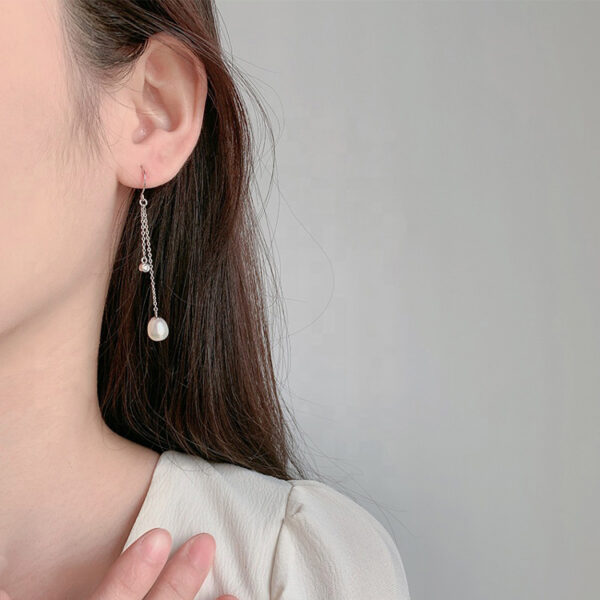 Wedding Long Dangle Drop Pearl Earrings - Image 2