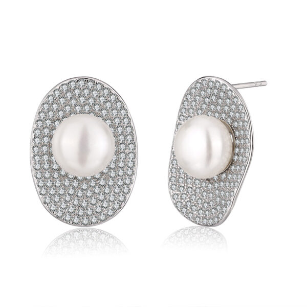 Zircon Pave Disc-shaped Big Pearl Earrings