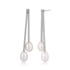 Zircon Long Sterling Silver Pearl Earrings