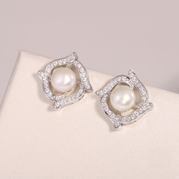 Swirling Design Sterling Silver Pearl Earrings - Image 3