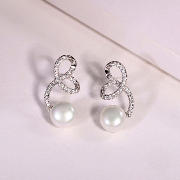Infinity Loop Pearl Earrings with Cubic Zirconia - Image 5
