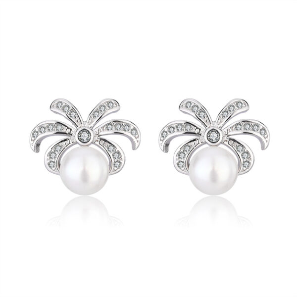 Vintage Bow Sterling Silver Pearl Earrings