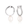 Circular Silver Stud Oval-shaped Pearl Earrings