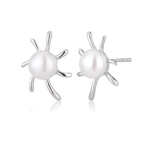 Rays Sunburst Sterling Silver Pearl Earrings