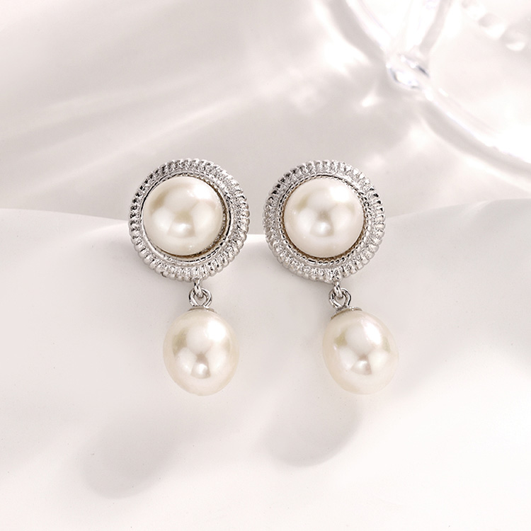 Double Round Freshwater Pearl Drop Earrings - Image 5