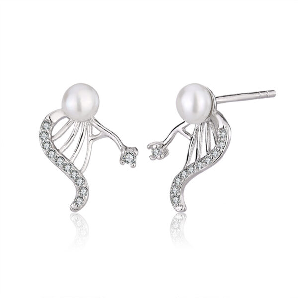 Sterling Silver Angel Wings Pearl Earrings