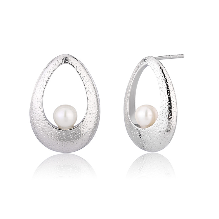 Teardrop-Shaped Sterling Silver Pearl Earrings