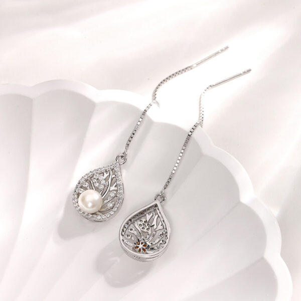 Filigree Patterns Sterling Silver Drop Pearl Earrings - Image 3