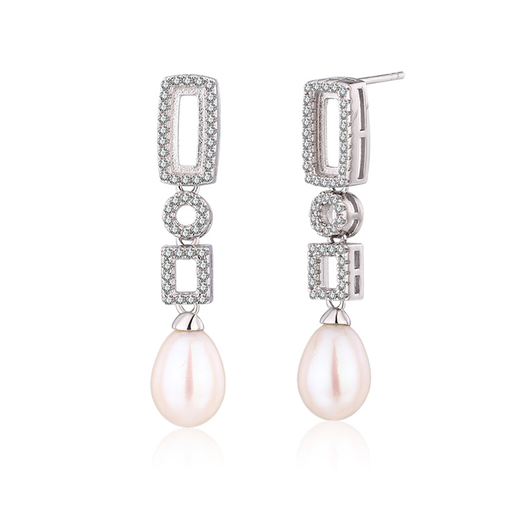 Zircon Pave Pearl and Diamond Drop Earrings