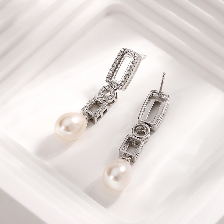 Zircon Pave Pearl and Diamond Drop Earrings - Image 5