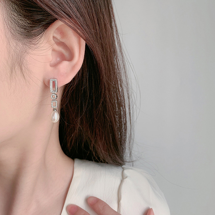 Zircon Pave Pearl and Diamond Drop Earrings - Image 2