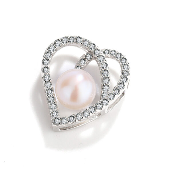 Heart-Shaped Sterling Silver Zircon Encrusted Pearl Pendant - Image 3