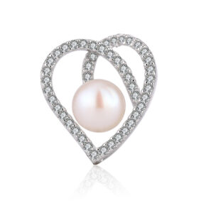 Heart-Shaped Sterling Silver Zircon Encrusted Pearl Pendant