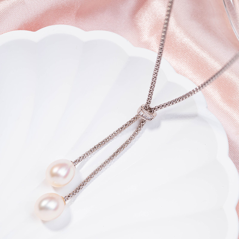 Sterling Silver Double Pearl Drop Necklace - Image 4