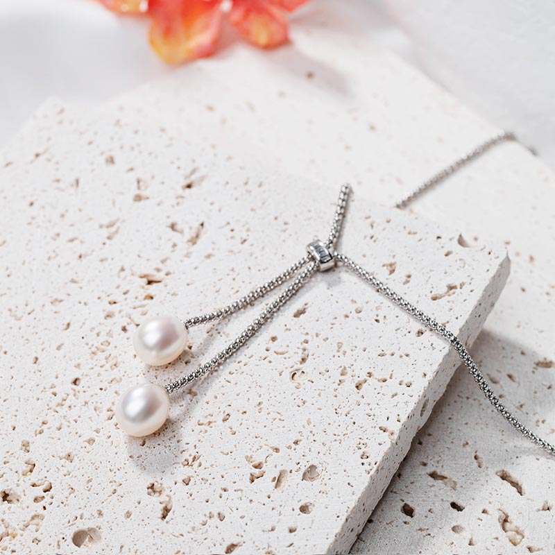 Sterling Silver Double Pearl Drop Necklace - Image 5