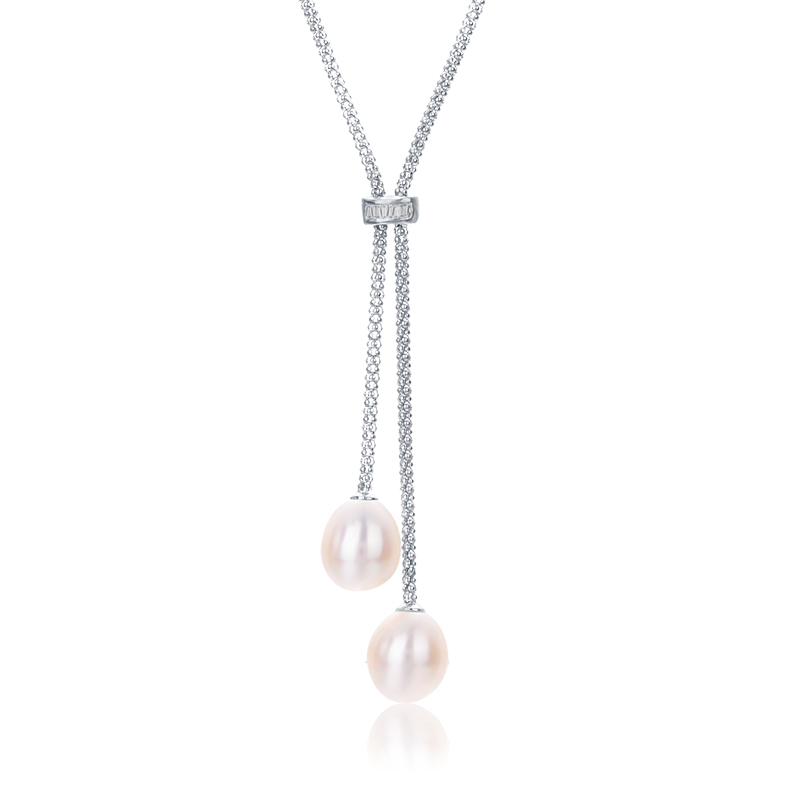 Sterling Silver Double Pearl Drop Necklace
