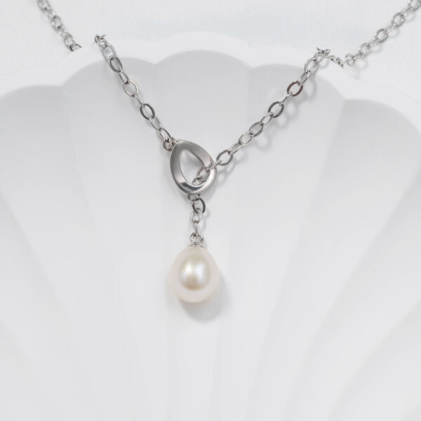 Sterling Silver Drop Pearl Pendant Necklace - Image 3
