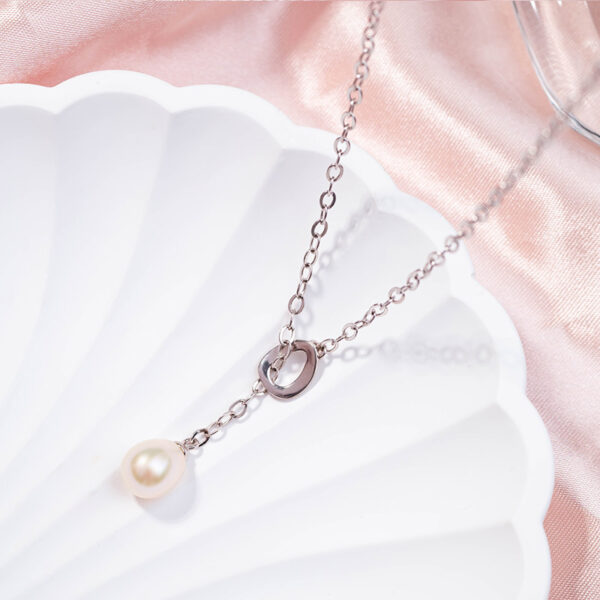 Sterling Silver Drop Pearl Pendant Necklace - Image 4