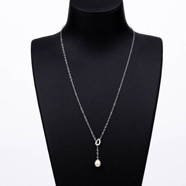 Sterling Silver Drop Pearl Pendant Necklace - Image 2