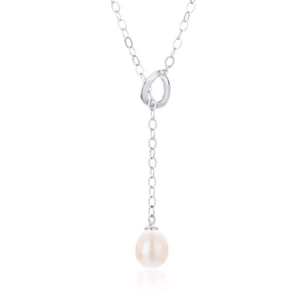 Sterling Silver Drop Pearl Pendant Necklace